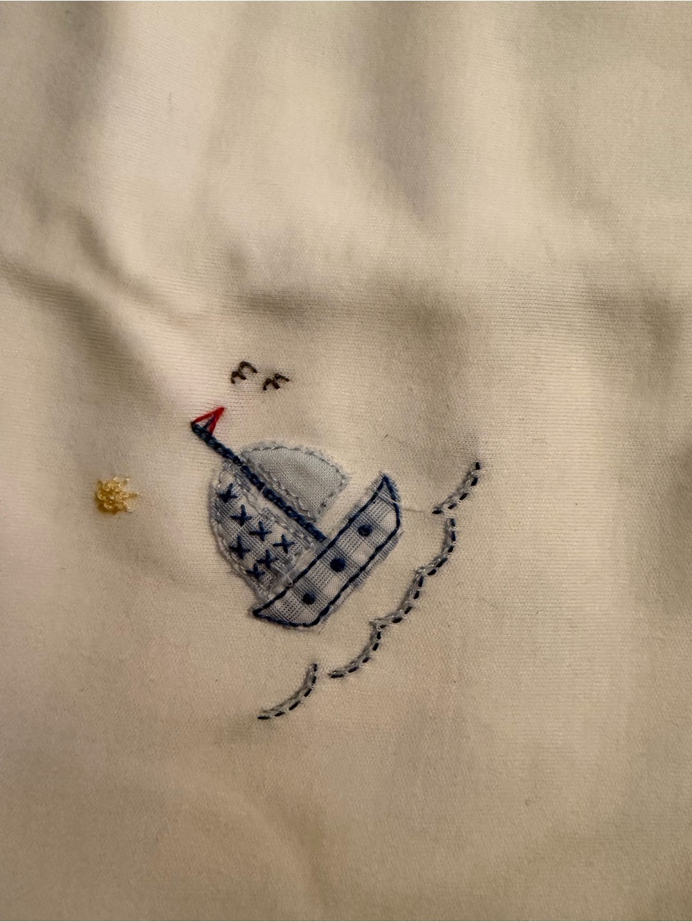 Hand-Embroidered Sailboat luxury baby blanket Magnolia Baby